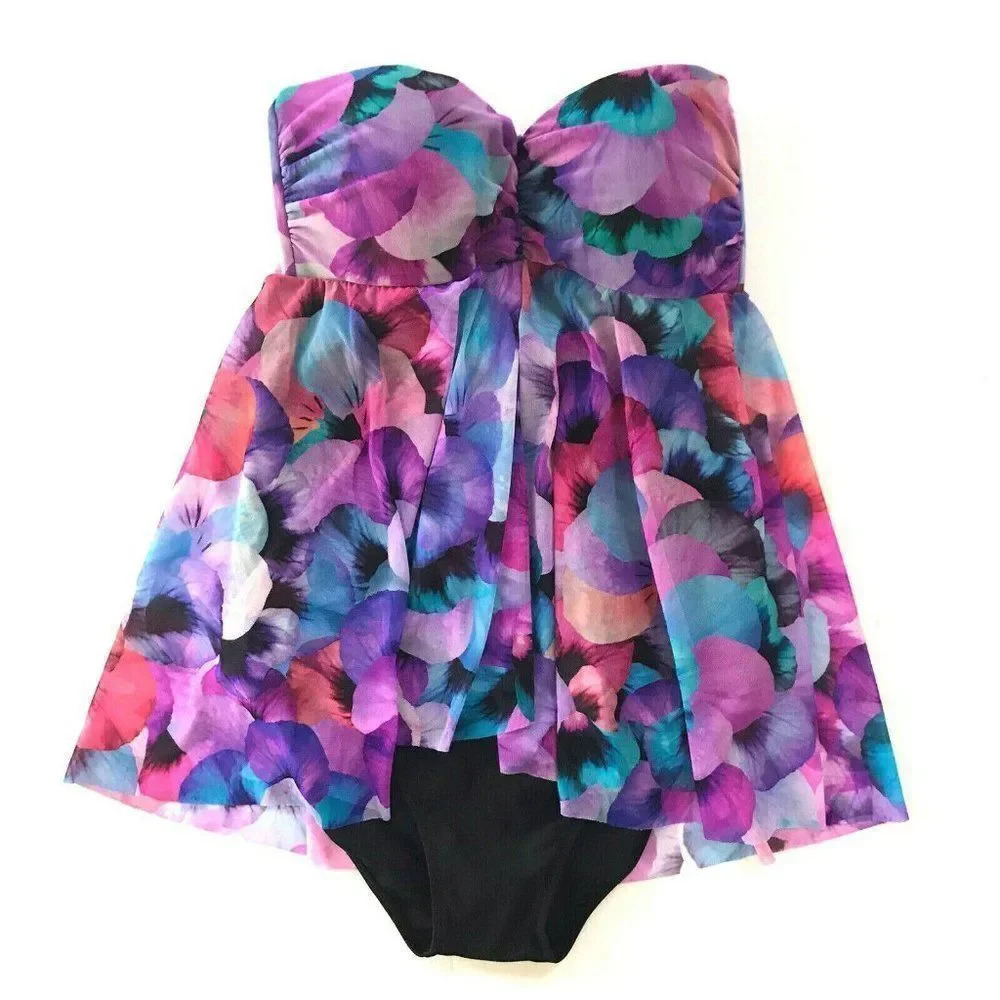 Gottex One Piece Multicolor Floral Flyaway Bandeau Style one piece Swimsuit sz 8